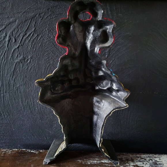 Vintage Basket Shaped Cast Metal Door Stop With Fruit Design - Picture 4 of 5